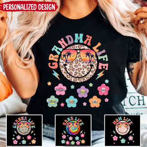 Personalized Grandma Life Beach Summer With Flowers Smiling Face T-Shirt