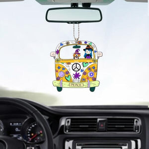 Girl Travel In Hippie Car With Dog Halloween Version Personalized Car Hanging