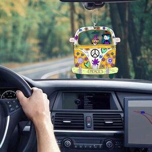 Girl Travel In Hippie Car With Dog Halloween Version Personalized Car Hanging