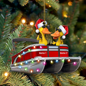 Funny Yellow Duckies In Pontoon Boat - Personalized Ornament - Christmas Gift For Pontoon Lovers