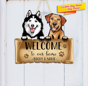 Dogs Welcome Door Hanger, Door Hanger, Best Gift for Dog Lover (Multiple Dogs) - Cut Metal Sign