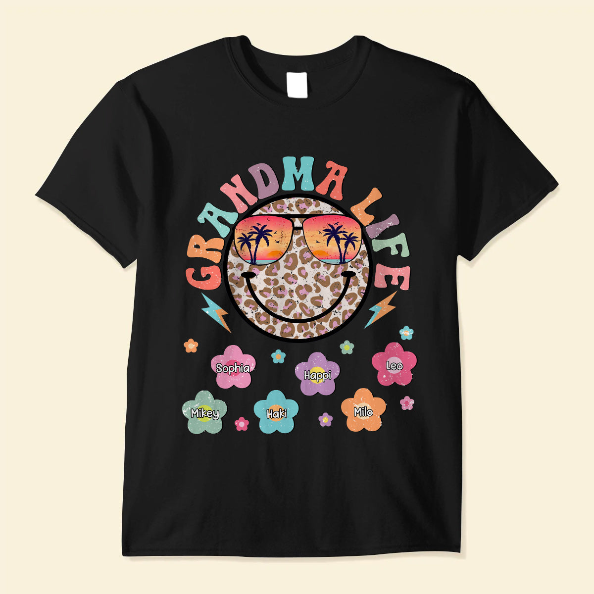 Personalized Grandma Life Beach Summer With Flowers Smiling Face T-Shirt