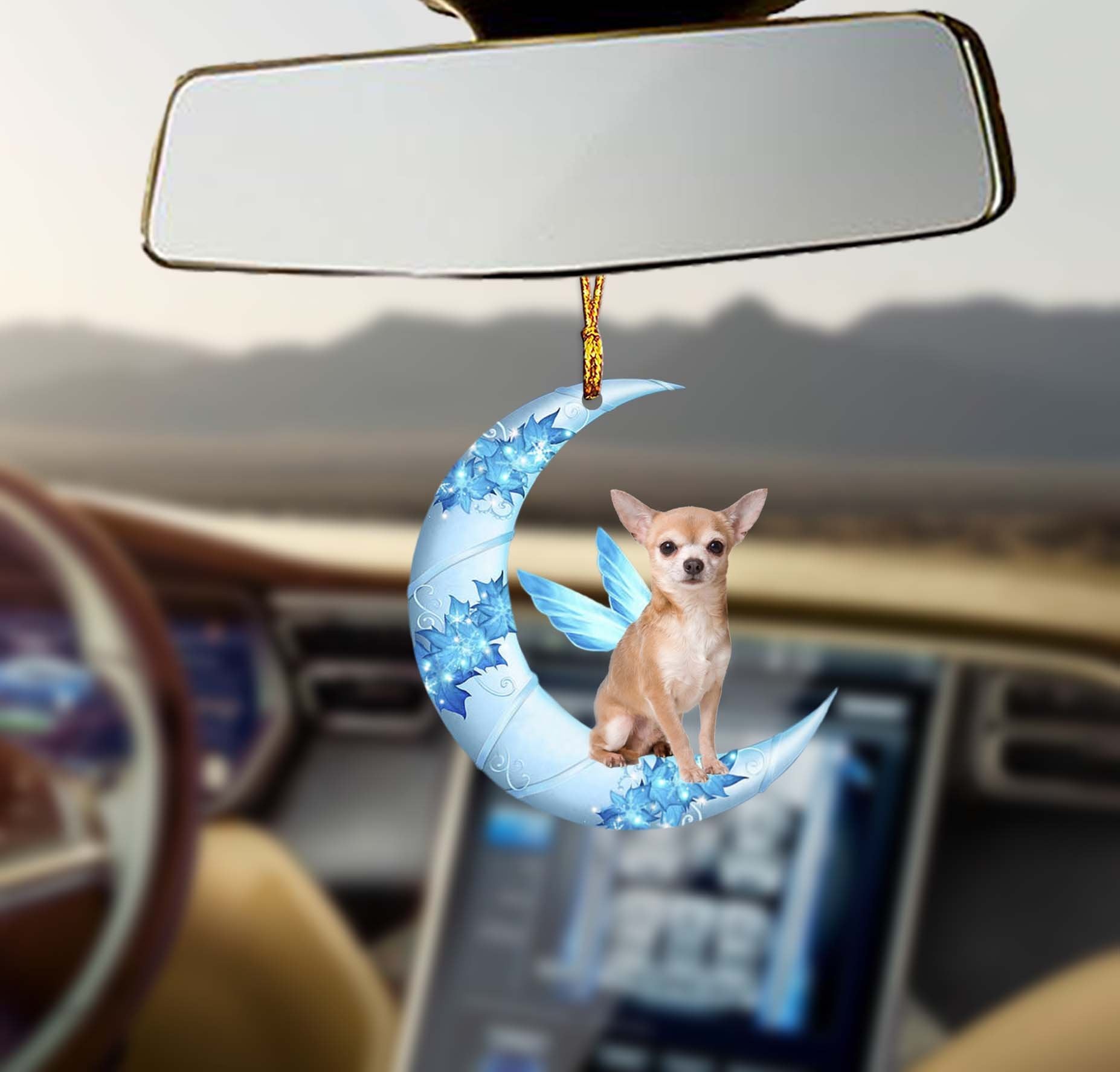 Fun Car Decor dog Angel From The Moon Ornament 2 Sides