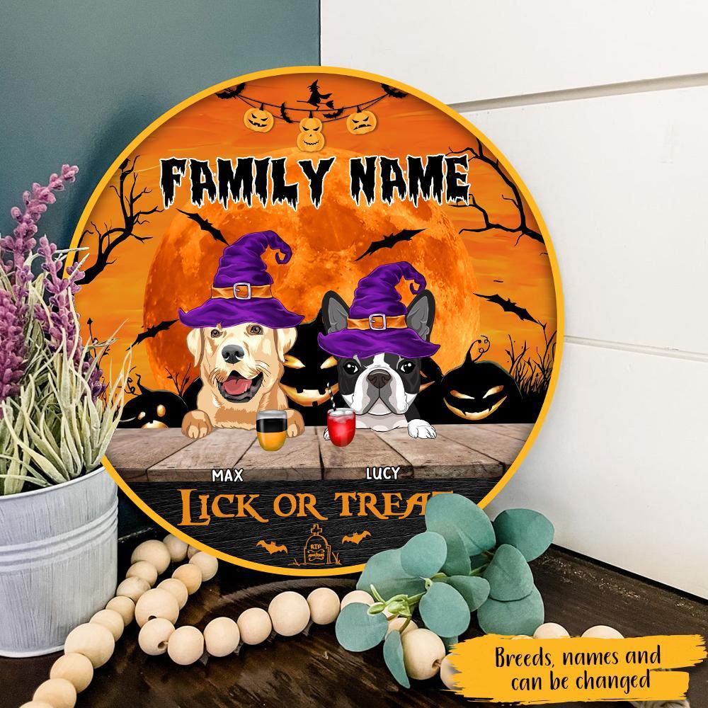 Lick Or Treat Dogs Welcome Halloween Personalized Wood Sign