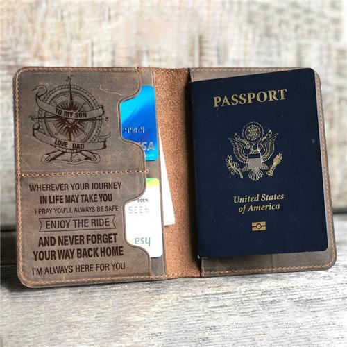 Dad To Son - Enjoy The Ride - Genuine Leather Passport Wallet