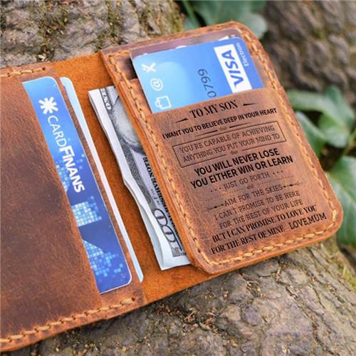 Mum To Son -You Will Never Lose- Leather Bifold Wallet