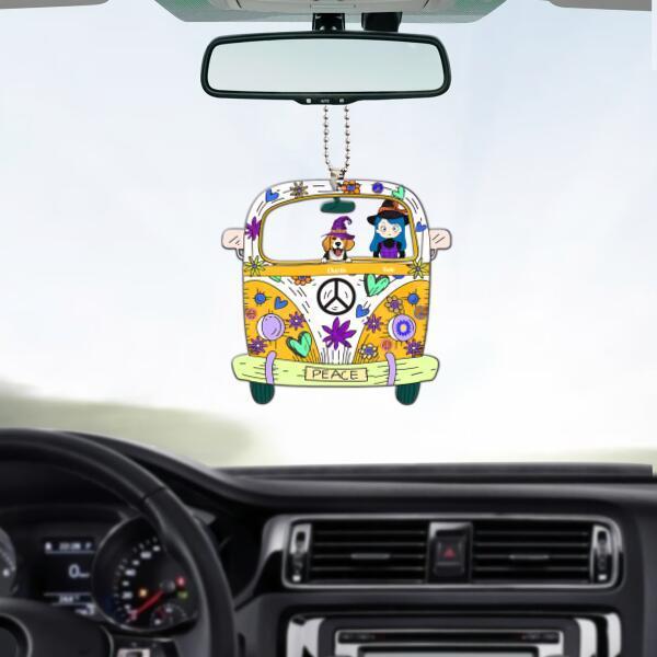 Girl Travel In Hippie Car With Dog Halloween Version Personalized Car Hanging
